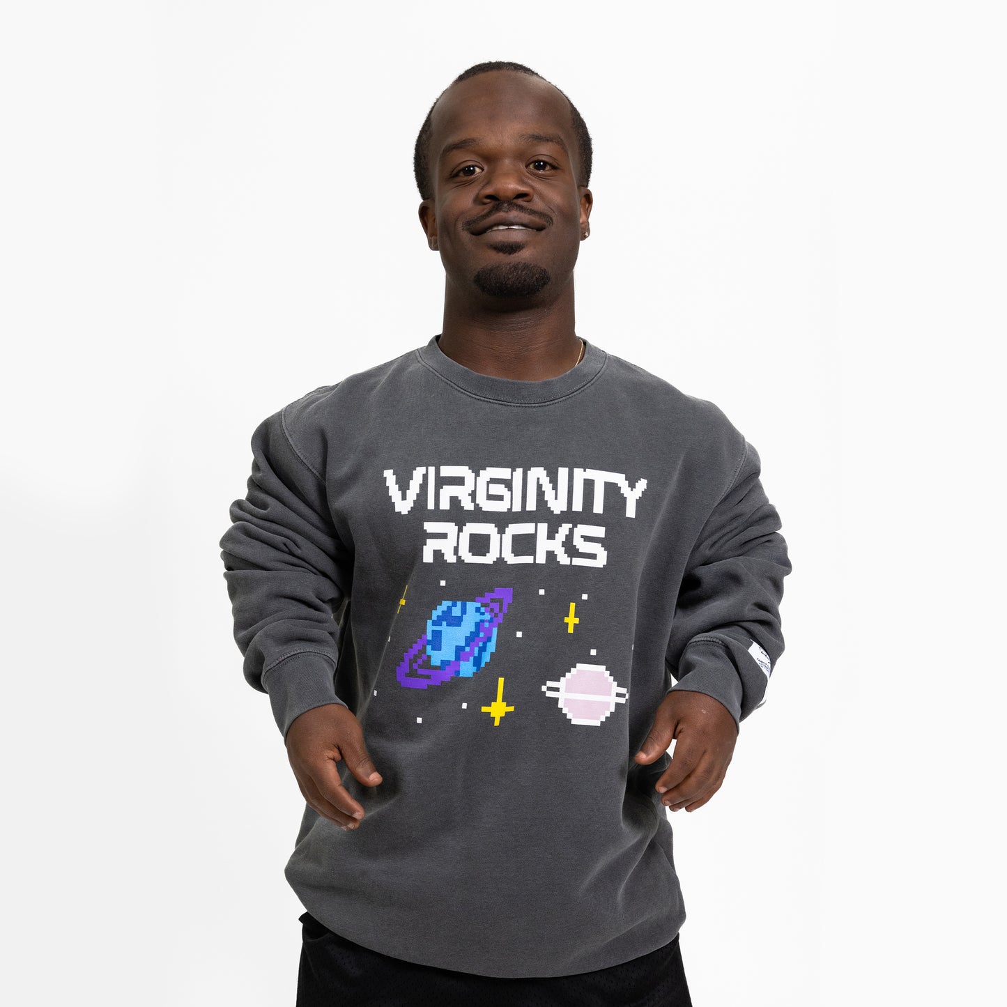 Virginity Rocks Pixel Space Crewneck – Danny Duncan